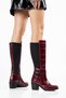 Women's Burgundy Crocodile Patterned Buckle Detailed Thick Heeled Below the Knee Boots - 4