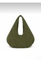 Khaki Women's Hobo Shoulder Bag with Suede Texture Belt and Staple Detail - 5