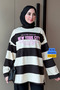 Women's 3 Thread Non-Printed Striped Crew Neck Tunic 390.5 Brown