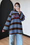Women's Combed Cotton Fabric Letter Printed Crew Neck Striped Tunic 390.1 Brown - 3