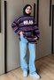 Women's Combed Cotton Fabric Letter Printed Crew Neck Striped Tunic 390.1 Navy Blue - 5