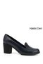 Navy Blue Antique Gön Genuine Leather Round Toe Thick Heeled Rubber Sole Women's Loafer Shoes 24070