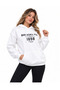 Women's White 1898 Printed 3 Thread Threaded Hooded Oversize Loose Fit Hoodie