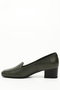 Women's Khaki Blunt Toe Short Thick Heeled Genuine Leather Shoes - 4