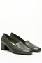 Women's Khaki Blunt Toe Short Thick Heeled Genuine Leather Shoes - 3