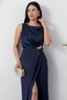 Oval Neckline Waist Buckle Satin Dress Grs3940 - 2