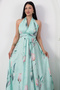 Halter neck floral dress with corsage k-262604 - 2