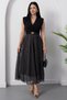 Double-Breasted Collar Belted Polka Dot Chiffon Dress Grs3911
