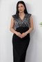 Double Breasted Collar Pulpayet Detail Sleeveless Crepe Dress Grs3820 - 2