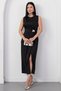 Oval Neckline Side Pleated Buckled Satin Dress K-251633 - 4