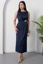 Oval Neckline Waist Buckle Satin Dress Grs3940 - 4