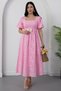 Square Neck Belted Dress Grs3980 - 3