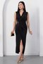 Double-Breasted Collar Buckle Slit Dress K-262619 - 4