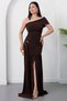 One-Shoulder Shawl Collar Sandy Dress with Buckle at the Waist K-261704 - 7