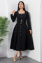 Square Neck Buttoned Rubber Belt Dress 2025-4314 - 6