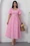 Square Neck Belted Dress Grs3980 - 4