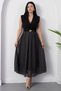 Double-Breasted Collar Belted Polka Dot Chiffon Dress Grs3911 - 5