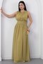 Crew Neck Waist Gathered Chiffon Dress K-261639 - 3