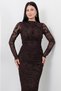 Crew Neck Gathered Long Sleeve Glitter Dress Dks1463 - 7