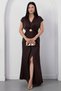 V-Neck Dress with Waist Buckle and Slit K-252618 - 5