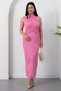 Halter Neck Dress with Waist Buckle and Tie Grs4023 - 3