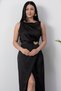 Oval Neckline Waist Buckle Satin Dress Grs3940 - 2