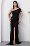 One-Shoulder Shawl Collar Sandy Dress with Buckle at the Waist K-261704 - 7