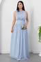 Crew Neck Waist Gathered Chiffon Dress K-261639