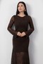 Crew Neck Long Sleeve Flocked Print Dress Grs3874 - 2