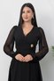 Double-Breasted Neck Buckled Waist Long Sleeve Chiffon Dress 2025-4329 - 2