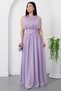 Crew Neck Waist Gathered Chiffon Dress K-261639