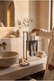 Natural Beige Marble Base Double Handle Antique Gold Metal Towel Holder |   Countertop Bathroom Towel Stand |   25X15 cm - 2