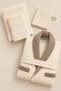 Eldy Kontrast Bathrobe Set 4 Pieces, 100% Cotton Certified Striped Shawl Collar Bathrobe Set - Cream - 6