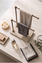 Natural Beige Marble Base Double Handle Antique Gold Metal Towel Holder |   Countertop Bathroom Towel Stand |   25X15 cm - 3