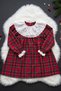 Girl's Red College Plaid Long Sleeve Lace Detailed Ruffled Christmas Dress and Bandana Set - 5
