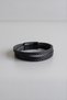 Black Men's Leather Bracelet with Three Rows of Braided Textured Strips