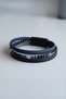 Navy Blue Black Men's Leather Bracelet with Braided Bead Detail - 3