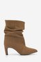 Women's Pointed Toe Gathered Suede Look Thick Heeled Boots Korin Dark Tan Suede - 2