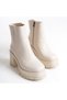 Visby premium zippered padded high heeled women's boot - cream 7 cm - 3