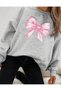 Ribbon Printed Crew Neck Sweatshirt with Fleece Inside