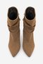 Women's Pointed Toe Gathered Suede Look Thick Heeled Boots Korin Dark Tan Suede - 7