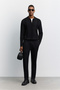 Men's Black Polo Collar Zippered Front Jacquard Long Sleeve Regular Fit Knitwear Sweater A62Y5023 - 9