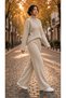 Women's Turtleneck Cotton Striped Pattern Casual Relaxed Two-Piece Set