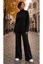 Women's Turtleneck Cotton Striped Pattern Casual Relaxed Two-Piece Set - 2