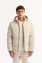 Men's Ecru Hooded Velvet Detailed Windproof Comfort Fit Puffer Coat A52Y6054