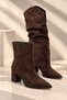 Women's Bitter Brown Suede Drawstring Detachable Boots