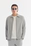 Men's Light Gray Classic Collar Zippered Seersucker Comfort Fit Shirt Jacket A61Y2038