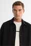Men's Black Classic Collar Snap Fastener Suede Textured Comfort Fit Seasonal Coat A42Y6090 - 2