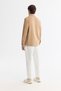 Men's Beige Classic Collar Snap Fastener Suede Textured Comfort Fit Seasonal Coat A42Y6090 - 5