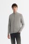 Men's Gray Stand Collar Zippered Front Patterned Soft Touch Knitwear Regular Fit Cardigan A42Y5077